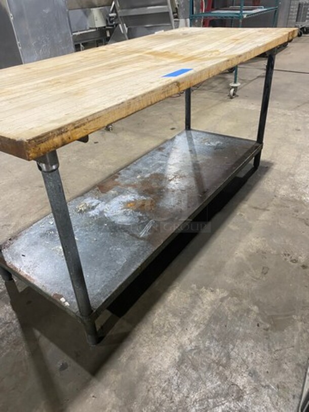 Commercial Butcher Block Table! With Storage Space Underneath! Stainless Steel Body! On Legs! - Image 3 of 8