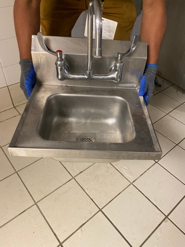 Commercial Stainless Steel Hand Sink! With Back Splash! With Faucet And Handles!