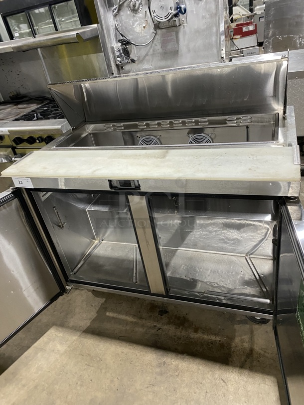 Atosa Commercial Refrigerated Mega Top Sandwich Prep Table! With Commercial Cutting Board! With 2 Door Storage Space Underneath! All Stainless Steel! On Casters! MODEL: MSF8302 SN: MSF8302AUS100317022300C40028 115V 1PH!  - Image 5 of 9