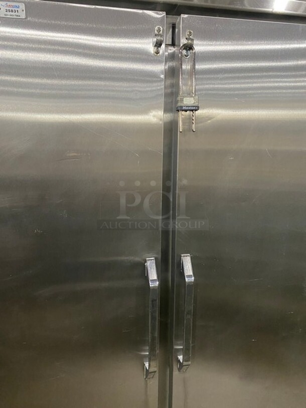 Leader Stainless Steel Commercial 2 Door Reach In Cooler w/ Poly Coated Racks! On Casters! Model ESLR48 S/C SN: NP12M0801A 115 Volts, 1 Phase - Image 8 of 11