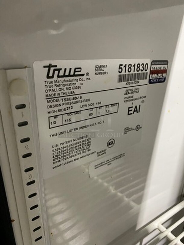 True Commercial Refrigerated Sandwich Prep Table! With 2 Door Underneath Storage Space! All Stainless Steel! On Casters! Model: TSSU6016 SN: 5181830 115V 60HZ 1 Phase - Image 8 of 9