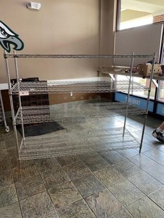 Commercial Metal 4 Tier Shelf! On Legs! BUYER MUST DISMANTLE! PCI CANNOT DISMANTLE FOR SHIPPING! PLEASE CONSIDER FREIGHT CHARGES!