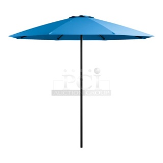 6 BRAND NEW SCRATCH AND DENT! Lancaster Table & Seating 164UMBSS75PB 7.5' Pacific Blue Push Lift Umbrella. 6 Times Your Bid! 