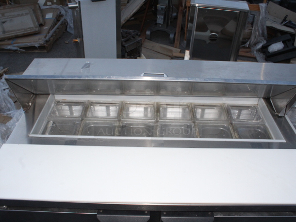 Beverage-Air SPE72HC-18 Elite Series 72" 3 Door Refrigerated Sandwich Prep Table, 115v, 9.6Amp, 1ph, 60hz. In Proper Working Condition. Appears the unit may have been used once or twice.  - Image 9 of 10