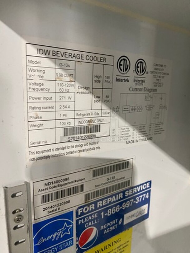IDW Commercial Single Door Reach In Cooler Merchandiser! With View Through Door! With Poly Coated Racks! Model: G12S SN: S201401220998 110/120V - Image 7 of 8