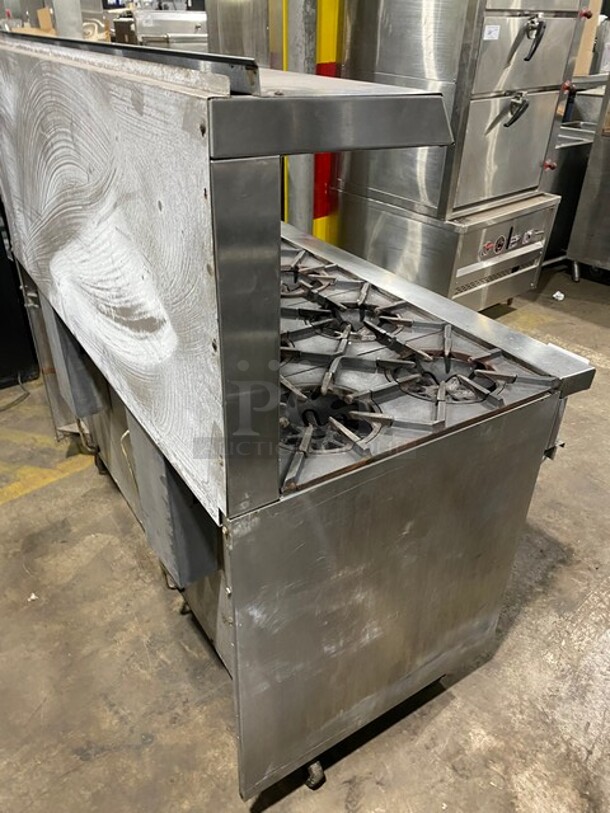 Garland Natural Gas Powered 10 Burner Stove Top Range! With  2 Full Size Ovens Underneath! With Raised Backsplash & Salamander Shelf! On Casters! - Image 3 of 5