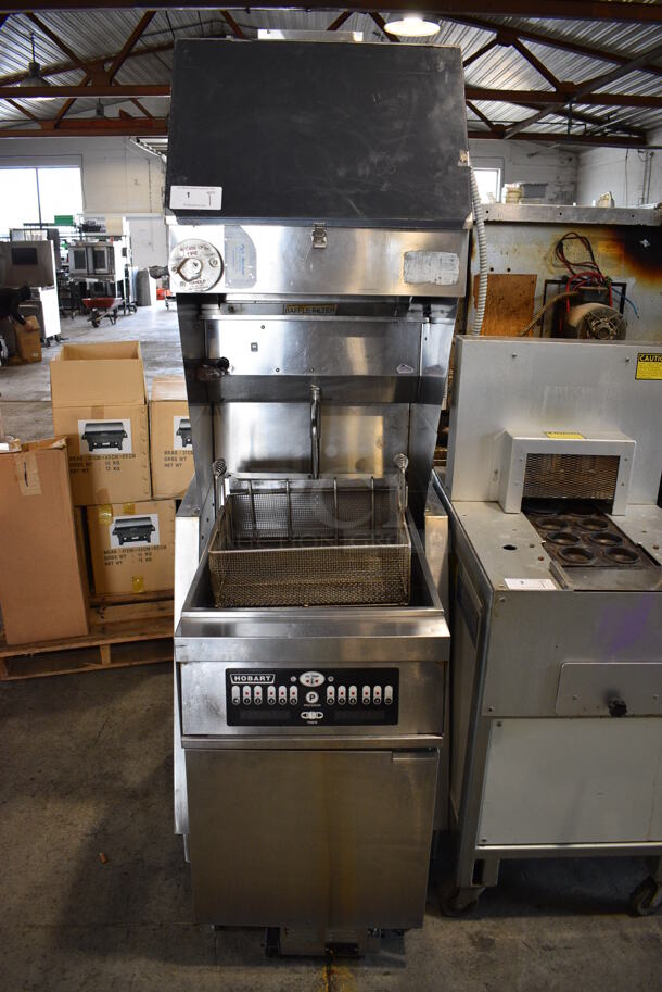 Giles Model FSH2 Stainless Steel Commercial Ventless Hood and Hobart Model 1HF85C Stainless Steel Electric Powered Deep Fat Fryer w/ Fry Basket. 208 Volts, 1 Phase. 30x42x81