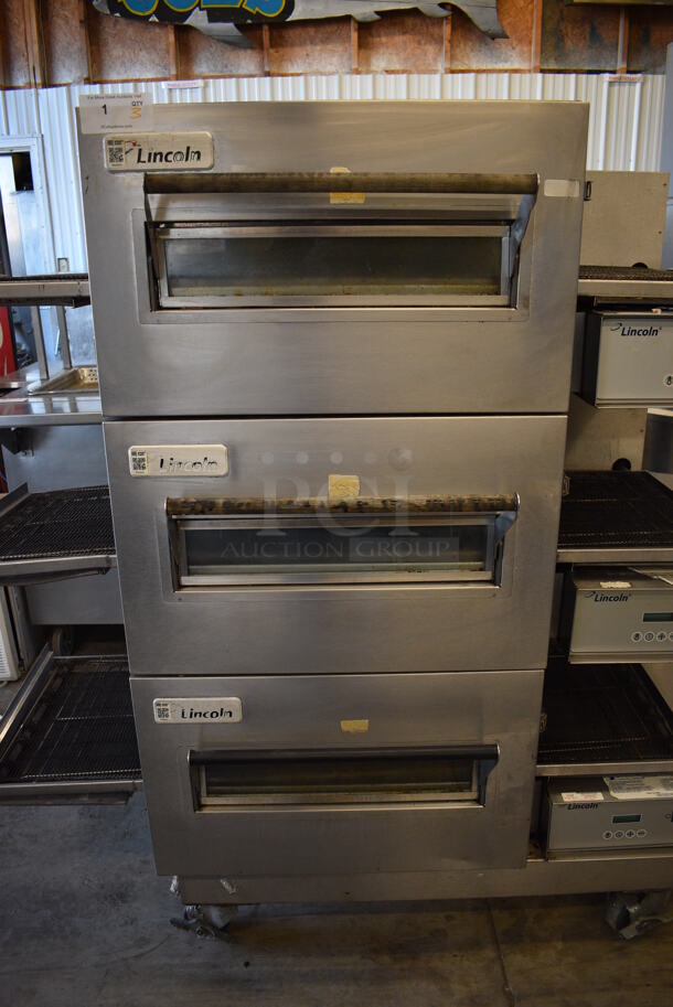 3 Lincoln Impinger Stainless Steel Commercial Electric Powered Conveyor Pizza Oven on Commercial Casters. 120/208 Volts, 3 Phase. 69x39x62. 3 Times Your Bid! - Image 10 of 12