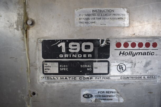 Hollymatic 190 Stainless Steel Commercial Floor Style Meat Grinder on Commercial Casters. 230 Volts.  - Image 3 of 11