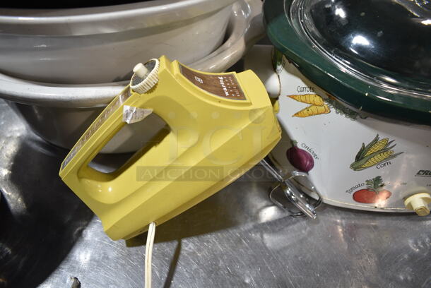 ALL ONE MONEY! Lot of Various Items Including Rival Crock Pot, 4 Crock Pot Drop Ins, 1 Lid, Hand Mixer.  - Image 4 of 8
