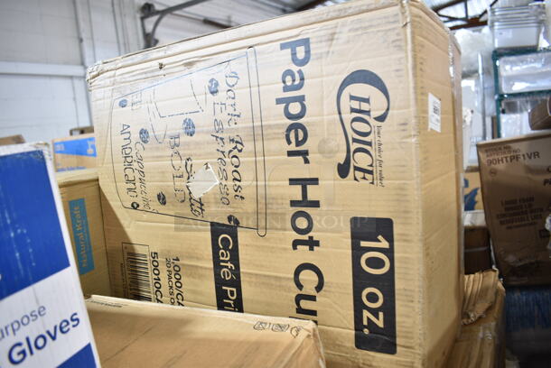 PALLET LOT of 40 BRAND NEW Boxes Including 5001RTSELNAT Lavex Select 1-Ply Natural Kraft Paper Towel Roll, 665 Feet / Roll - 6/Case, 130ROLLKFSSH Visions 18" x 15 1/2" Pre-Rolled Linen-Feel White Napkin and Hammersmith Heavy Weight Silver Plastic Cutlery Set - 100/Case, 500AL301BALL Ball 9 oz. Customizable Aluminum Cup with Ball Logo Design - 645/Case, 128HD32COMBO ChoiceHD 32 oz. Microwavable Translucent Plastic Deli Container and Lid Combo Pack - 240/Case, 394325L Noble NexGen Powder-Free Disposable Blue Hybrid 3 Mil Thick Gloves - Large - 1000/Case, 50010CAFE Choice 10 oz. Cafe Print Poly Paper Hot Cup - 1000/Case, 2 Box 5001RT800B Lavex 8" White Hardwound Paper Towel, 800 Feet / Roll - 6/Case, 2 Box 395RPO9 EcoChoice Compostable Sugarcane / Bagasse 9" Plate - 500/Case, 128HD16BULK ChoiceHD 16 oz. Microwavable Translucent Plastic Deli Container - 480/Case, 150300414 Bagcraft EcoCraft 6" x 6 1/2" Grease-Resistant Sandwich Bag - 2000/Case, 347RPBD10WHS Visions 10" White Plastic Plate with Silver Bands - 120/Case. 40 Times Your Bid! - Image 5 of 12