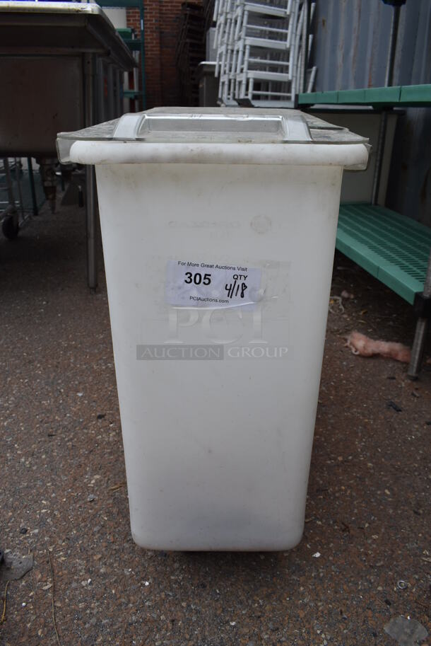 White Poly Ingredient Bin w/ Clear Lid on Commercial Casters.