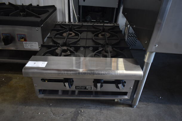 BRAND NEW! Asber AEHP 4 24 NG Stainless Steel Commercial Countertop Natural Gas Powered 4 Burner Range.