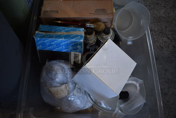 ALL ONE MONEY! Lot of 4 Bins of Various Items Including Ceramic Dishes, Butane Fuel and Shredder. - Image 6 of 9