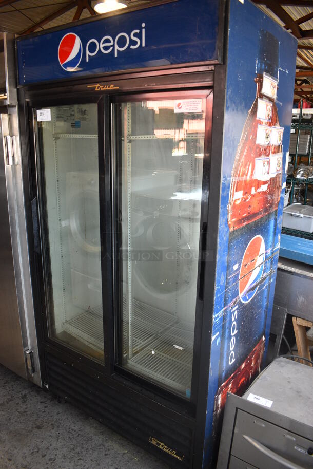 2014 True Model GDM-37-LD ENERGY STAR Metal Commercial 2 Door Reach In Cooler Merchandiser w/ Poly Coated Racks on Commercial Casters. 115 Volts, 1 Phase. 43x30x82. Tested and Working!