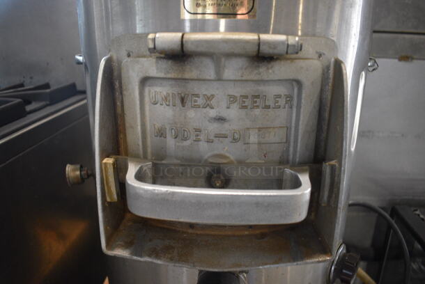 Univex Model D Metal Commercial Countertop Potato Peeler on Wooden Stand. 17x18x46. Tested and Working! - Image 4 of 6