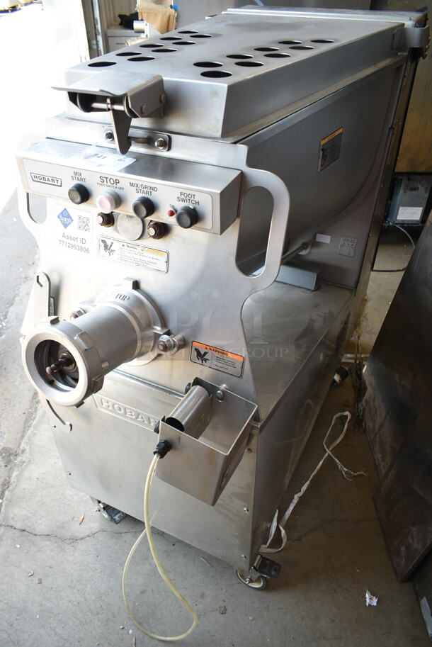 2016 Hobart MG2032 Metal Commercial Floor Style Electric Powered Meat Mixer Grinder w/ Foot Pedal on Commercial Casters. 208 Volts, 3 Phase. Tested and Working! - Image 1 of 10