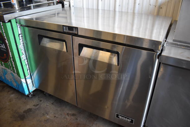 2015 Bison MGF8406 Stainless Steel Commercial 2 Door Undercounter Freezer on Commercial Casters. 115 Volts, 1 Phase. 48x30x37.5. Tested and Working! - Image 2 of 6