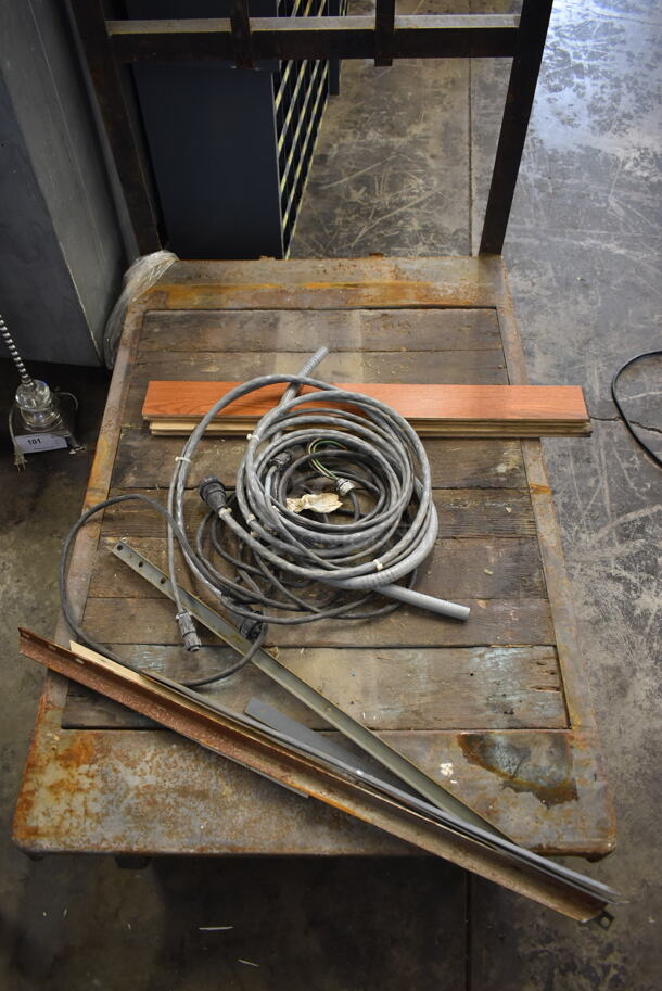 Metal and Wooden Flat Cart w/ Contents on Casters. - Image 2 of 5