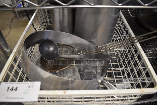 ALL ONE MONEY! Lot of Various Utensils and Metal Bin in Wire Basket - Image 4 of 4