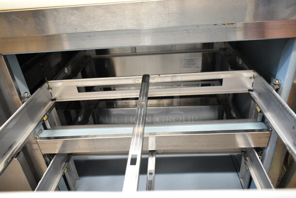 Delfield Stainless Steel Commercial Sandwich Salad Prep Table Bain Marie Mega Top w/ 4 Drawers and Over Shelf. 115 Volts, 1 Phase. Tested and Working! - Image 8 of 9