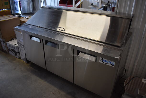 BRAND NEW SCRATCH AND DENT! Avantco 178APT71MHC Stainless Steel Commercial Sandwich Salad Prep Table Bain Marie Mega Top on Commercial Casters. 115 Volts, 1 Phase. 70.5x34x47. Tested and Working! - Image 2 of 10