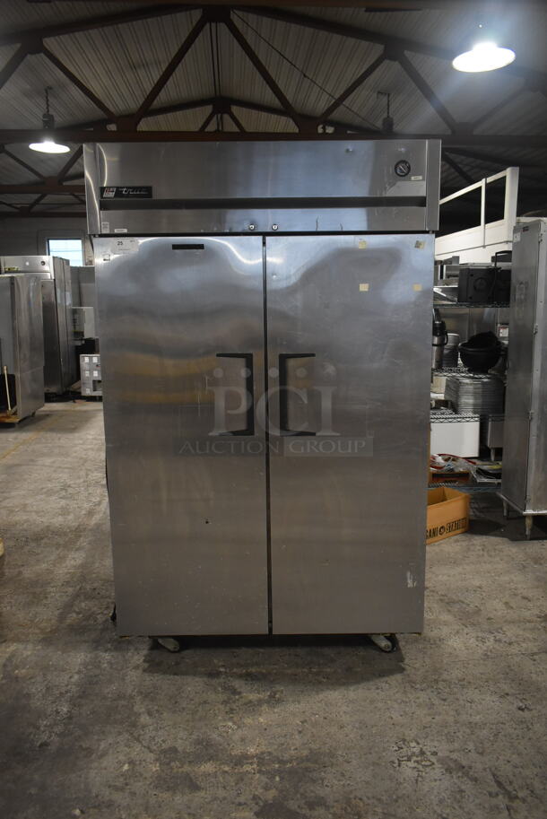 2015 True TG2R-2S Stainless Steel Commercial 2 Door Reach In Cooler w/ Poly Coated Racks on Commercial Casters. 115 Volts, 1 Phase. Tested and Working! - Image 1 of 8