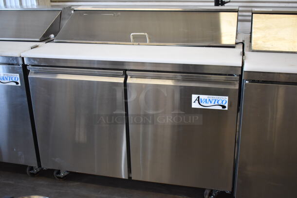 Avantco 178APT48HC Stainless Steel Commercial Sandwich Salad Prep Table Bain Marie Mega Top on Commercial Casters. 115 Volts, 1 Phase. 47x30.5x42.5. Tested and Powers On But Does Not Get Cold - Image 3 of 7