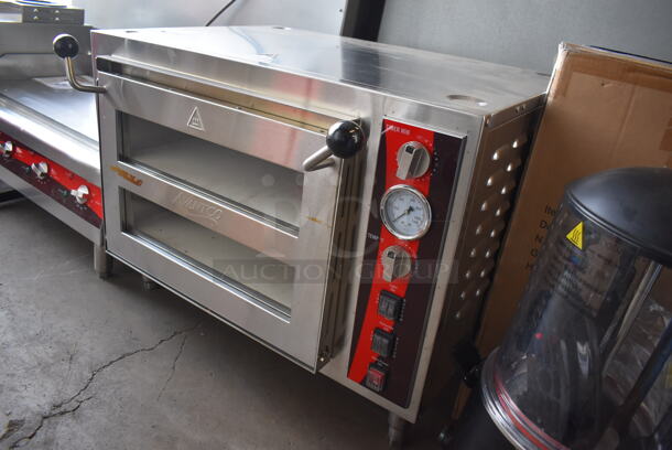 LIKE NEW! Avantco 177DPO18DS Stainless Steel Commercial Countertop Electric Powered Double Deck Countertop Pizza/Bakery Oven w/ Stones. Unit Was Used a Few Times at a Trade Show as a Demonstration. 240 Volts. Tested and Working! - Image 3 of 7