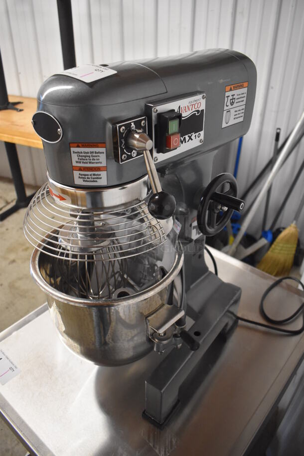 Avantco MX10 Metal Commercial Countertop 10 Quart Planetary Dough Mixer w/ Stainless Steel Mixing Bowl, Bowl Guard, Dough Hook, Paddle and Whisk Attachments. 120 Volts, 1 Phase. 15x20x25. Tested and Working! - Image 2 of 9