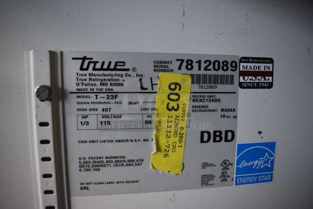 2013 True T-23F ENERGY STAR Stainless Steel Commercial Single Door Reach In Freezer w/ Poly Coated Racks on Commercial Casters. 115 Volts, 1 Phase. 27x30x83.5. Tested and Working! - Image 5 of 6