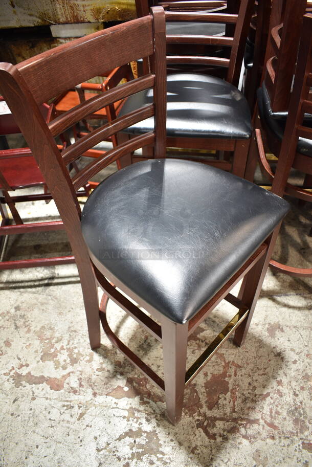 12 Wood Pattern Bar Height Chair w/ Black Seat Cushions. 12 Times Your Bid! - Image 4 of 4