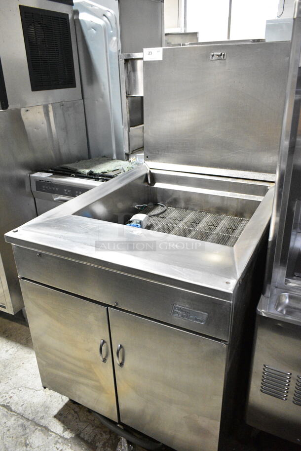 Pitco Frialator 24P-E Stainless Steel Commercial Floor Style Natural Gas Powered Deep Fat Donut Fryer. 120,000 BTU.  - Image 1 of 6