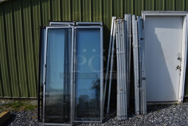 ALL ONE MONEY! Lot of Metal Frame Pieces w/ 14 Glass Doors. Door Frame Measures 70x9x76. - Image 3 of 9
