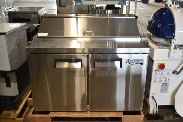 BRAND NEW SCRATCH AND DENT! 2023 Avantco 178APT48HC Stainless Steel Commercial Sandwich Salad Prep Table Bain Marie Mega Top. 115 Volts, 1 Phase. Tested and Working! - Image 1 of 10