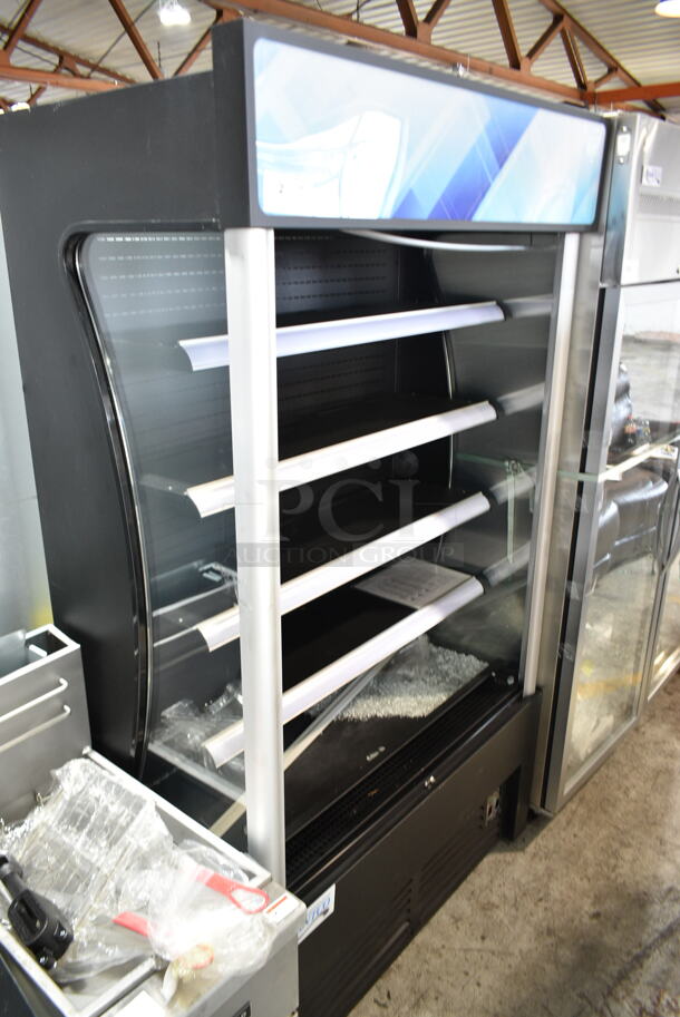 BRAND NEW SCRATCH AND DENT! 2023 Avantco MDR-2GD-35C Metal Commercial 46" Black Refrigerated Air Curtain Grab N Go Merchandiser. See Pictures for Broken Glass Pane. 115 Volts, 1 Phase. Tested and Working! - Image 1 of 8
