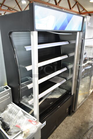 BRAND NEW SCRATCH AND DENT! 2023 Avantco MDR-2GD-35C Metal Commercial 46" Black Refrigerated Air Curtain Grab N Go Merchandiser. See Pictures for Broken Glass Pane. 115 Volts, 1 Phase. Tested and Working!