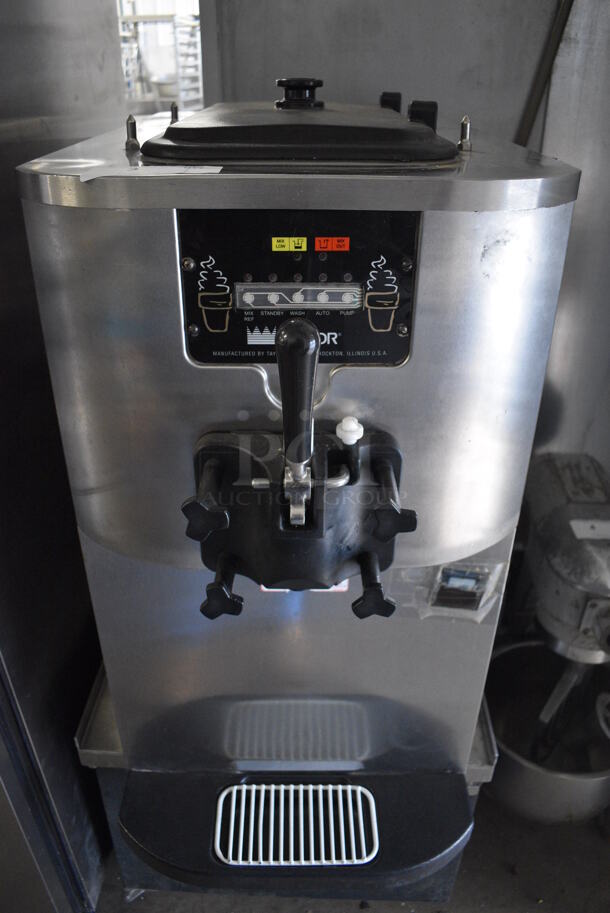 2015 Taylor Model C706-27 Stainless Steel Commercial Air Cooled Single Flavor Soft Serve Ice Cream Machine on Glastender Model MS24-BS(L) Stainless Steel Commercial Stand w/ Commercial Casters. 208-230 Volts, 1 Phase. 18x34x57 - Image 4 of 10