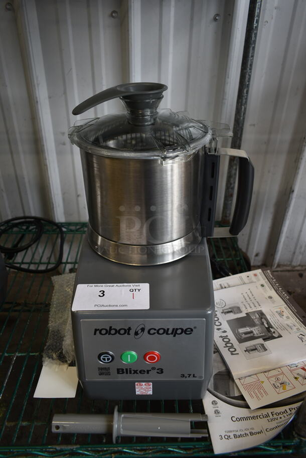 BRAND NEW SCRATCH AND DENT! Robot Coupe Blixer 3 Series D Stainless Steel Commercial Countertop Food Processor w/ Bowl, Lid and S Blade. 120 Volts, 1 Phase. Tested and Working!
