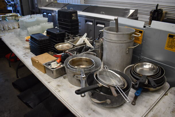ALL ONE MONEY! Lot of Items on Tabletop Including Glass Salad Plates, Ceramic Gravy Boats, Poly Drop In Bins and Metal Sauce Pans. - Image 8 of 8