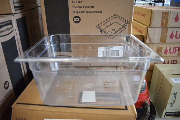 ALL ONE MONEY! Lot of 18 BRAND NEW IN BOX! Rubbermaid Clear Poly Half Size Drop In Bins. 1/2x6 - Image 1 of 3