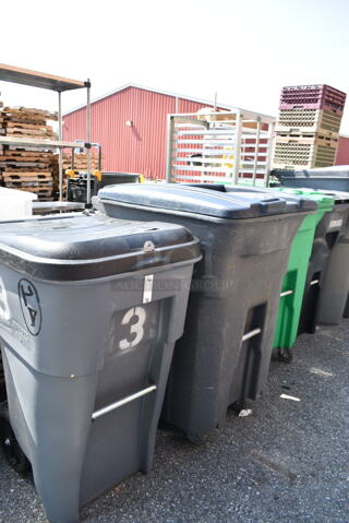 3 Poly Outdoor Trash Cans. 23x33x45, 30x34x46, 26x31x32. 3 Times Your Bid!