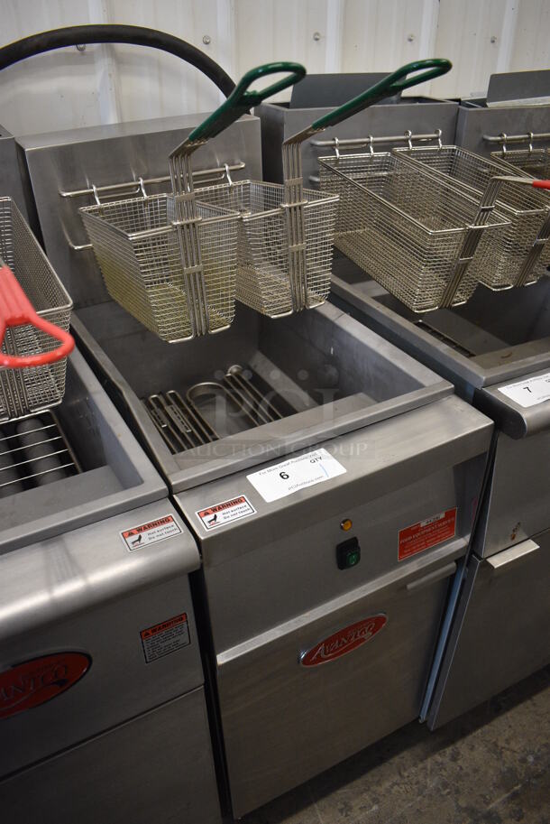 Avantco Model 177EF40B Stainless Steel Commercial Floor Style Electric Powered 40 Pound Capacity Deep Fat Fryer w/ 2 Metal Fry Baskets. 208 Volts, 1 Phase. 15.5x30x45 - Image 2 of 6