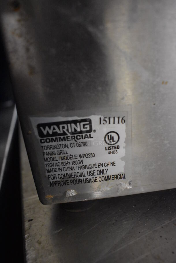 Waring WPG250 Stainless Steel Commercial Countertop Panini Press. 120 Volts, 1 Phase. 19x20x16. Tested and Working! - Image 7 of 7