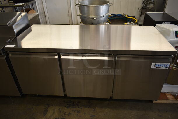 BRAND NEW SCRATCH AND DENT! 2023 Avantco 178SSUC72RHC Stainless Steel Commercial 3 Door Undercounter Cooler on Commercial Casters. 115 Volts, 1 Phase. Tested and Working! - Image 2 of 10
