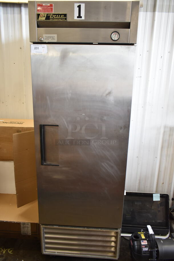 True T-23 Stainless Steel Commercial Single Door Reach in Cooler w/ Poly Coated Racks on Commercial Casters. 115 Volts, 1 Phase. - Item #1112046