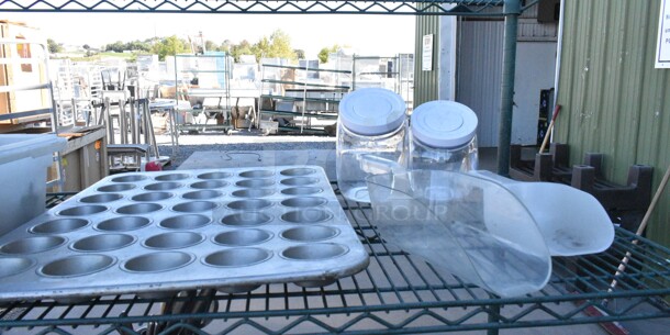2 White Poly Ingredient Bin w/ Contents Including Muffin Baking Pans and Bins. Does Not Include Shelving Unit. 2 Times Your Bid! - Image 9 of 12