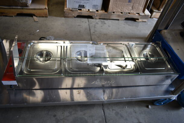 BRAND NEW SCRATCH AND DENT! 2023 Avantco 177BMFW4 Stainless Steel Commercial Countertop Refrigerated Bain Marie Food Warmer w/ Glass Pane. 120 Volts, l Phase. Tested and Working! - Image 2 of 4