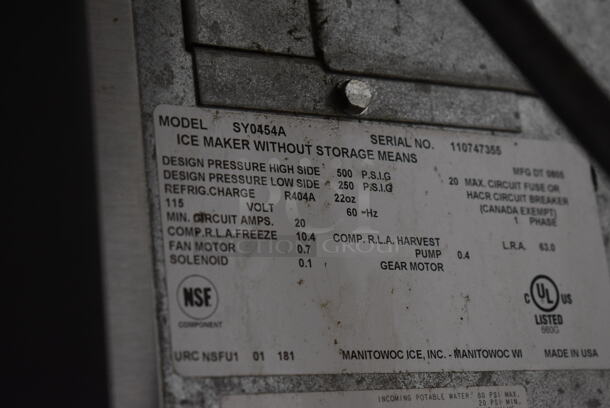 Manitowoc Model SY0454A Stainless Steel Commercial Ice Head on Commercial Ice Bin. 115 Volts, 1 Phase. 31x34x70 - Image 4 of 4