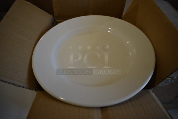 24 BRAND NEW IN BOX! Tuxton Reno TRE-016 White Ceramic Plates. 10.5x10.5x1. 24 Times Your Bid!